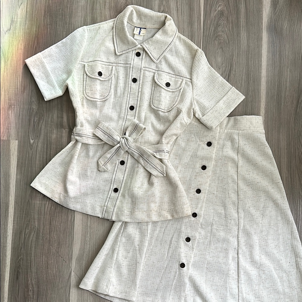 Vintage 1968-70s Union Label Beige Utility Button-Up Skirt Set - MADE IN CANADA